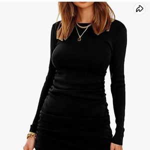 BTBFM, NWT, black crew neck, long sleeve dress with ruching up both sides, M